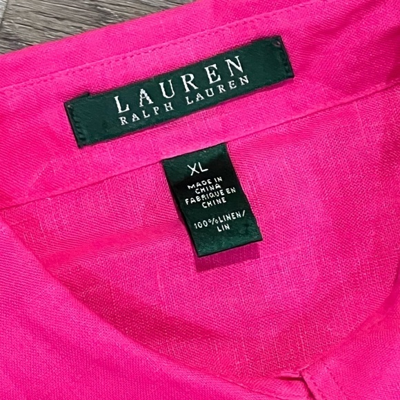 Women’s XL 100% Linen Pink Button Front Beach Vacation Lightweight Classic Shirt - Picture 5 of 9